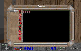 Quiver (DOS) screenshot: Save game menu.