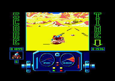 Quad (Amstrad CPC) screenshot: You have collided with obstacle and ready to fall of the Quad