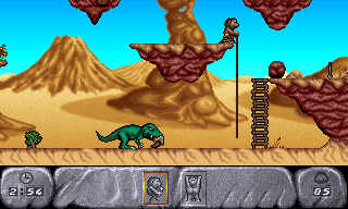 The Humans: Insult to Injury (DOS) screenshot: Dino eats humans.