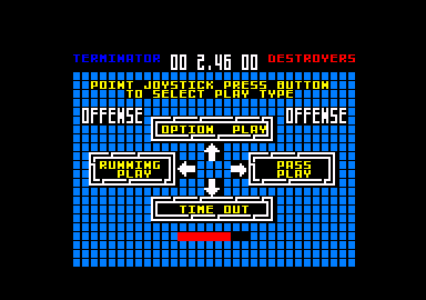 Cyberball (Amstrad CPC) screenshot: Select what type of play to do.