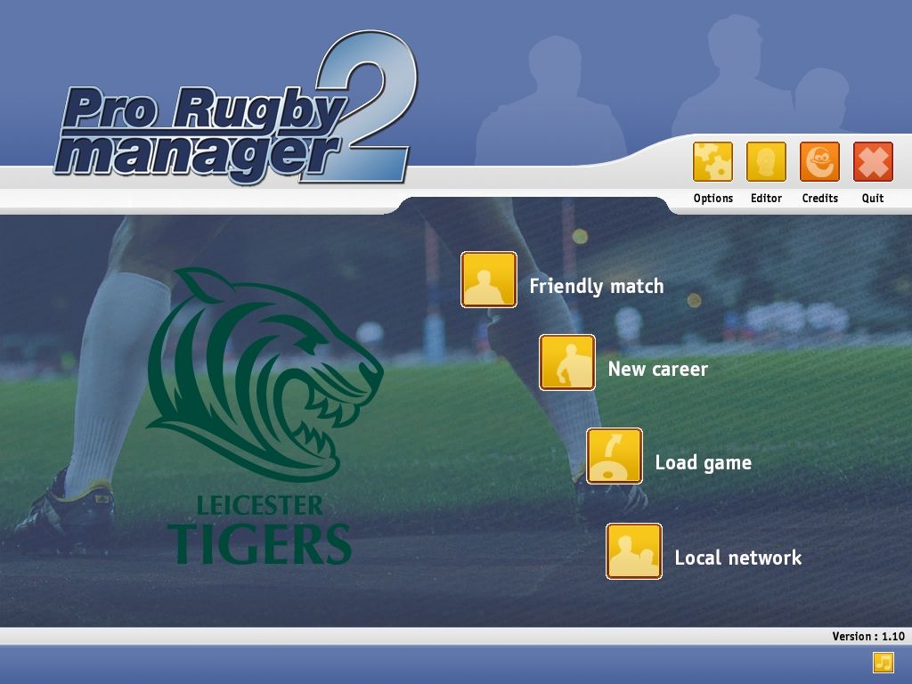 Pro Rugby Manager 2005 (Windows) screenshot: The main menu.<br> Note that this is version 1.10 while Pro Rugby Manager 2 is version 1.00. Oddly the installation process refers to the game as v1.11