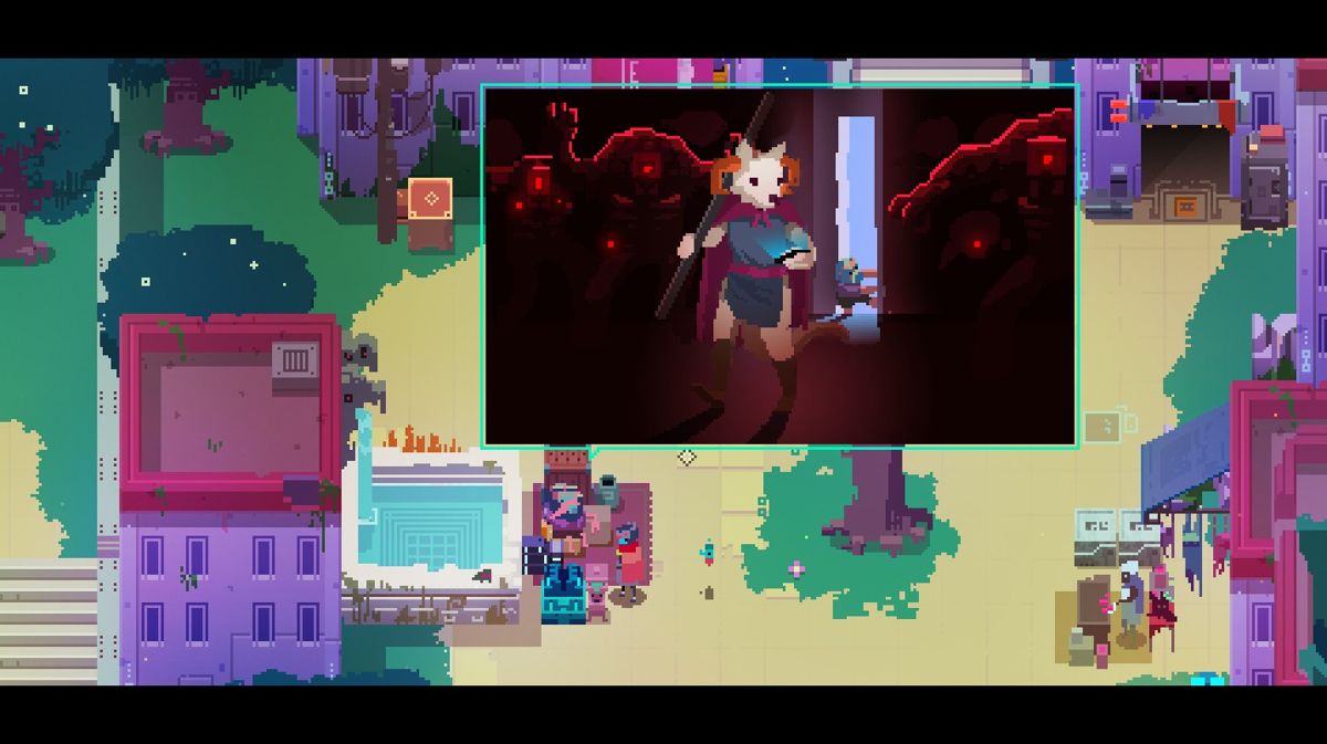 Hyper Light Drifter (Macintosh) screenshot: The game has no dialogue. Characters "speak" using pictures instead.