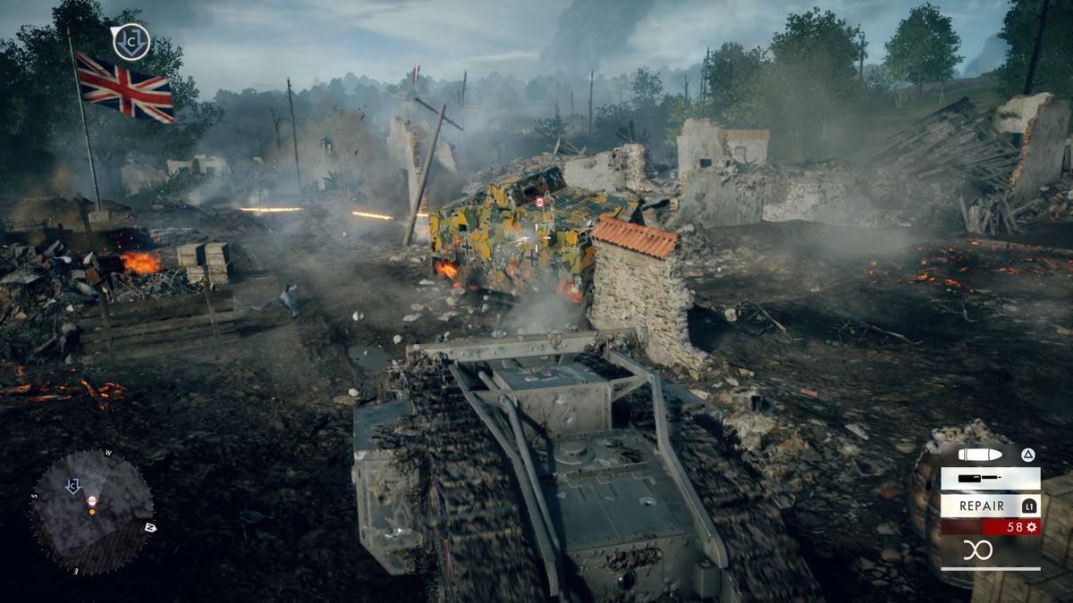 Battlefield 1 (PlayStation 4) screenshot: Head on with German A7V tank
