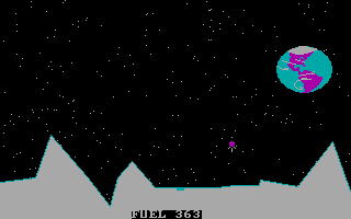 Space Battles (DOS) screenshot: Moon Lander - almost landed! Just a little further to go...