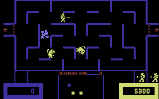 Wizard of Wor (Commodore 64) screenshot: A game in progress