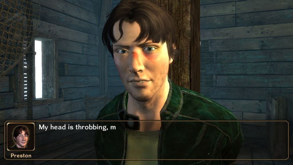 Preston Sterling and the Legend of Excalibur (Android) screenshot: Close-up of Preston Sterling, who is tied up in abandoned house.