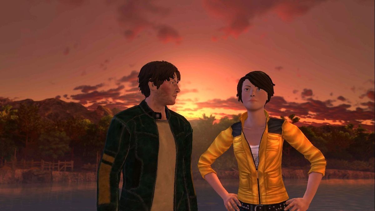 Preston Sterling and the Legend of Excalibur (Android) screenshot: Preston and Hanna enjoy a stunning view.