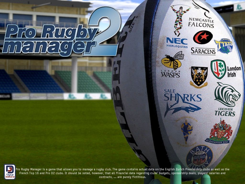 Pro Rugby Manager 2005 (Windows) screenshot: This is the same title screen as pro Rugby Manager 2 but the small print is slightly different