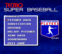 Tecmo Super Baseball (Genesis) screenshot: In-game options while pitching