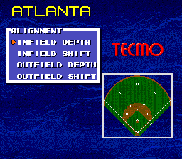 Tecmo Super Baseball (Genesis) screenshot: Choosing a defensive position for the fielders.