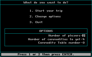 Crosscountry Canada (DOS) screenshot: Main Menu