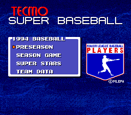 Tecmo Super Baseball (Genesis) screenshot: Main menu