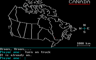 Crosscountry Canada (DOS) screenshot: Giving orders on the map of Canada