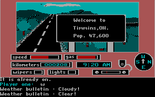 Crosscountry Canada (DOS) screenshot: Passing Timmins, ON