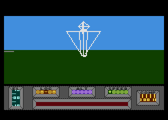Mercenary (Atari 8-bit) screenshot: Oh, me poor ship!