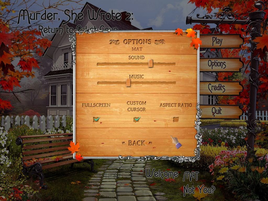 Murder, She Wrote 2: Return to Cabot Cove (Windows) screenshot: Options