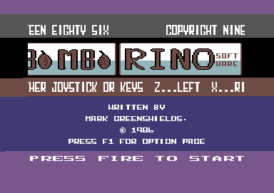 Bombo (Commodore 64) screenshot: Title screen and main menu