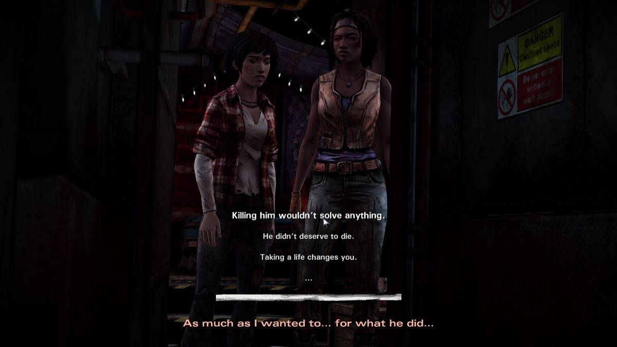 The Walking Dead: Michonne (Windows) screenshot: Episode 2 - Sam thanking you for stopping her