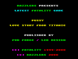 Pussy: Love Story from Titanic (ZX Spectrum) screenshot: The game starts with a credits screen ...