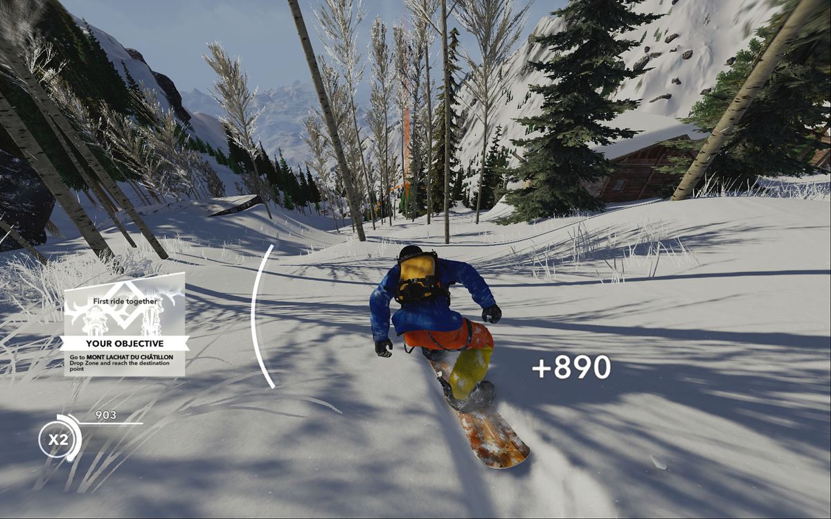 Steep (Windows) screenshot: The curved white line on the left measures g-forces.