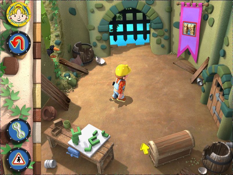 Bob the Builder: Bob's Castle Adventure (Windows) screenshot: When all mini games have been completed the pageant banner becomes an active hot spot. Bob can enter now