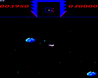 DeathStar (BBC Micro) screenshot: There's a crystal to the top left of my ship.