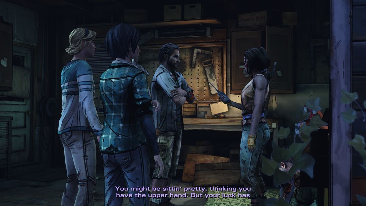 The Walking Dead: Michonne (Windows) screenshot: Episode 3 - Discussing terms of prisoner exchange with Norma