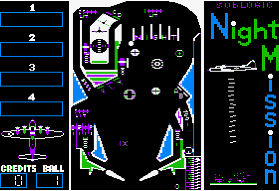 Night Mission Pinball (Apple II) screenshot: Ball 1 in play