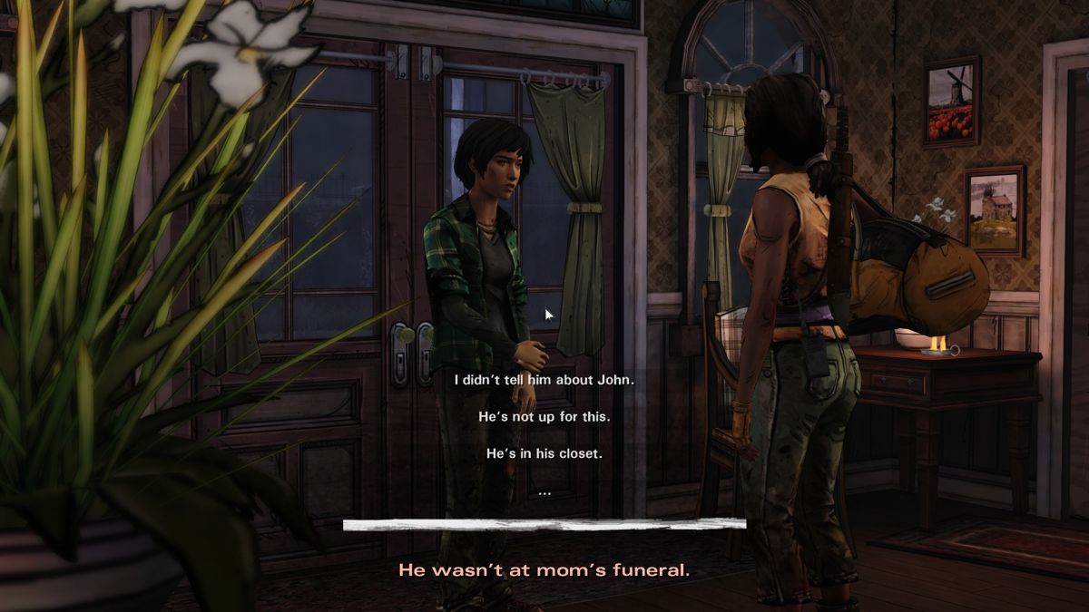 The Walking Dead: Michonne (Windows) screenshot: Episode 3 - Sam wants to say a few words at her father's grave