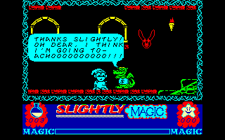 Slightly Magic (Amstrad CPC) screenshot: We gave the dragon some water and now he's ill.