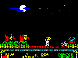 Drakkar (ZX Spectrum) screenshot: The red ground is not some fatal river of lava, its just a change in scenery