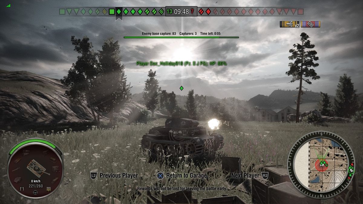 World of Tanks: Bonus German Tank! (PlayStation 4) screenshot: Having sun behind you when engaging the enemy is always a better option