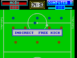 Subbuteo (ZX Spectrum) screenshot: ... or else an indirect free kick is awarded