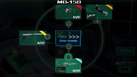 Syphon Filter: Dark Mirror (PSP) screenshot: Weapon select menu