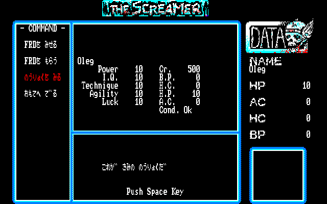 The Screamer (PC-98) screenshot: Status screen