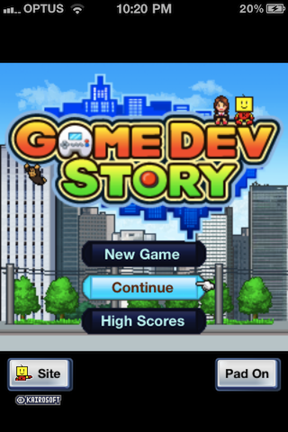 Game Dev Story (iPhone) screenshot: Title Screen.