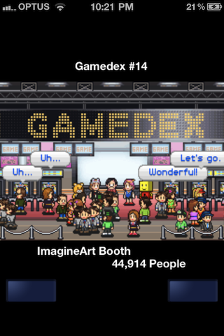 Game Dev Story (iPhone) screenshot: GameDex, the in game equal to E3.