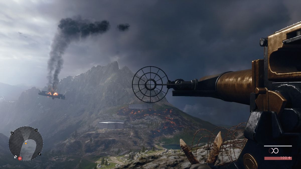 Battlefield 1 (PlayStation 4) screenshot: Using AA gun to deal with incoming bombers