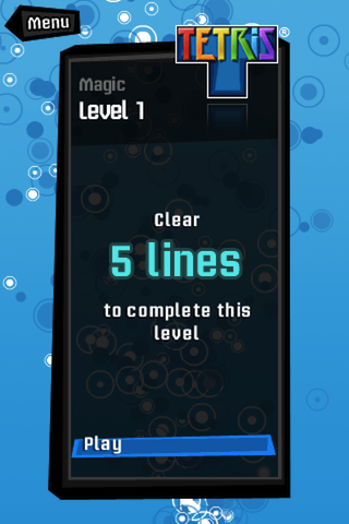 Tetris (iPhone) screenshot: Magic mode, a combination of completion requirements and special abilities.