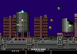 Bio Hazard Battle (Genesis) screenshot: Futuristic city level