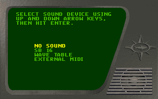 Subhunt (DOS) screenshot: Sound devices supported