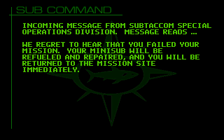 Subhunt (DOS) screenshot: Mission failure means an automatic restart