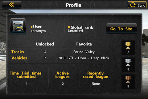 Real Racing (iPhone) screenshot: A full rap of statistics at your fingertips ... literally.