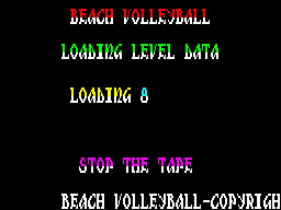 Beach Volley (ZX Spectrum) screenshot: Once the game is loaded an 8 block data load process begins. This is displayed at the end