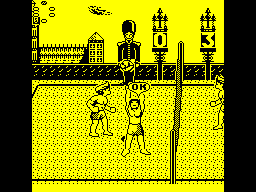 Beach Volley (ZX Spectrum) screenshot: My team mate has this - Will they score a point....?