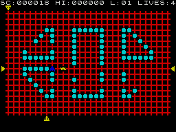 Transversion (ZX Spectrum) screenshot: Didn't make that turn fast enough, one life gone
