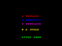 Score 3020 (ZX Spectrum) screenshot: When the last life has been used up the game displays a GAME OVER message and shows the score here, briefly. The score is replaced by the game credits and the game's ready to play again.