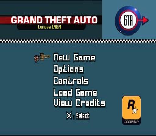 Grand Theft Auto: London - Special Edition (PlayStation) screenshot: Main menu.