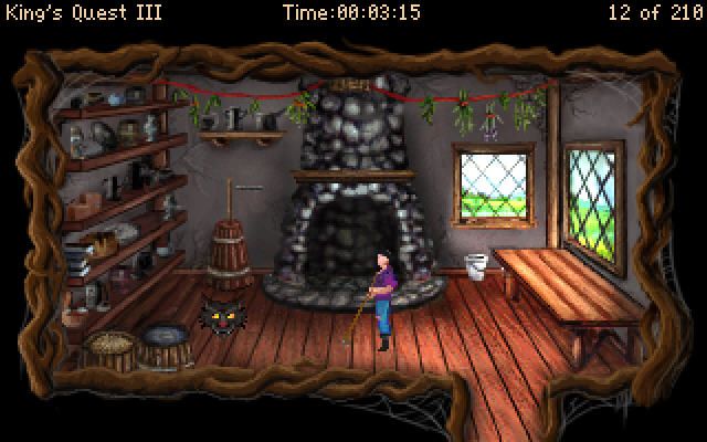 King's Quest III Redux: To Heir is Human (Windows) screenshot: Sweeping the kitchen. Chores, chores!