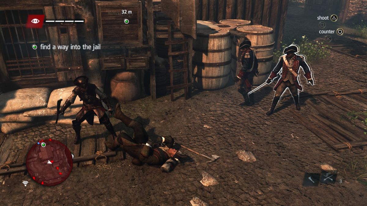 Assassin's Creed IV: Black Flag - Aveline (PlayStation 4) screenshot: After getting as many guards using stealth kills, it's time to go loud